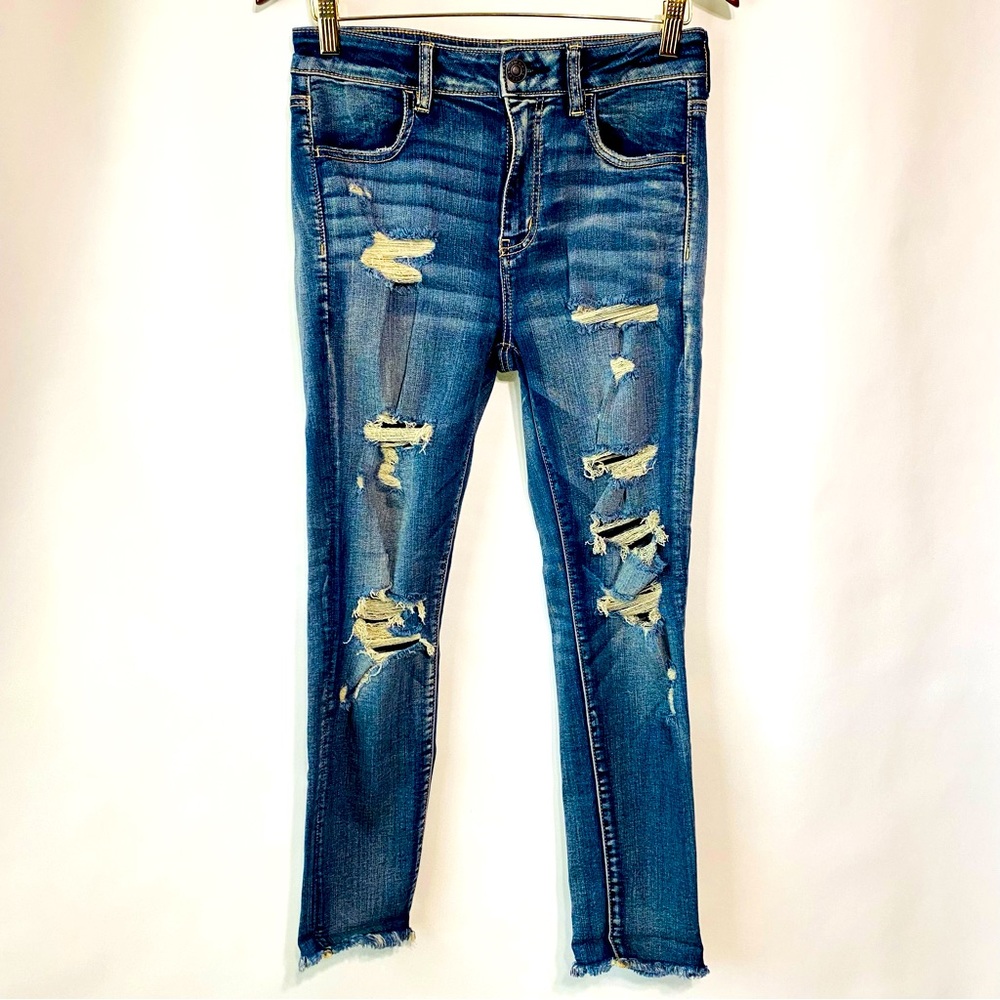 American Eagle Womens Medium Blue Washed Hi Rise Jegging Crop Jeans Size 10 - Picture 1 of 7